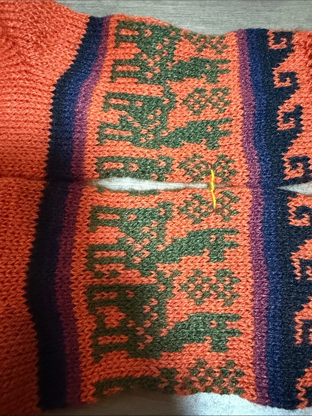 Handmade Alpaca / Wool Blend Fair Isle Llama Socks Orange Cozy Winter
